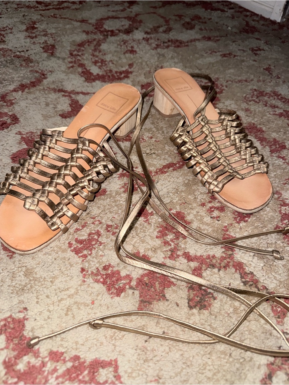 Dolce Vita Metallic Gold Woven Lace-Up Sandals Size 8